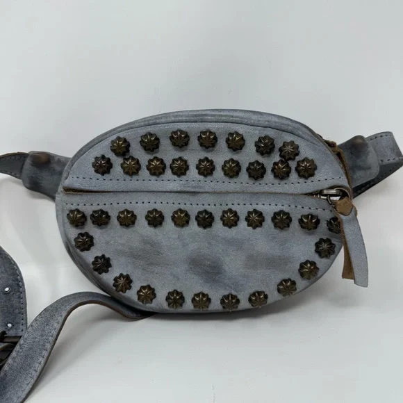 FREEBIRD Apollo Belt Bag Ice Grey Studded Leather Waist Pack - Picture 3 of 8